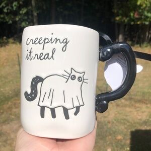 NWT Rae Dunn Halloween Mug Cat as Ghost "Creeping It Real"